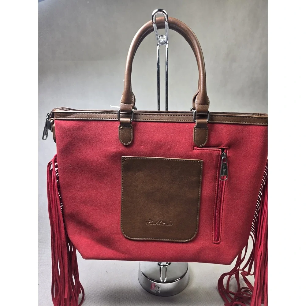 NWT Montana West Christmas Tote Handbag Red Santa Sleigh Reindeer Fringe Bag